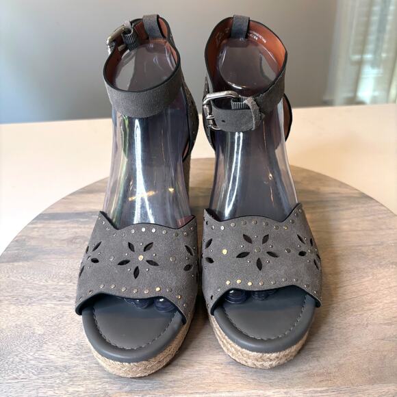 Coach Kelsi Wedge Espadrille Heathered Gray Suede Studded Sandals US Size 9.5 - Picture 4 of 12